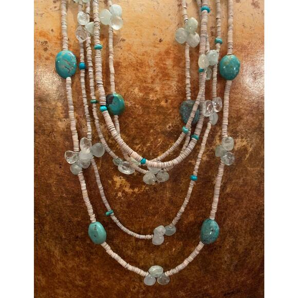 Jay King Multi Strand Heishi Bead, Turquoise and Quartz Necklace - Picture 2 of 5